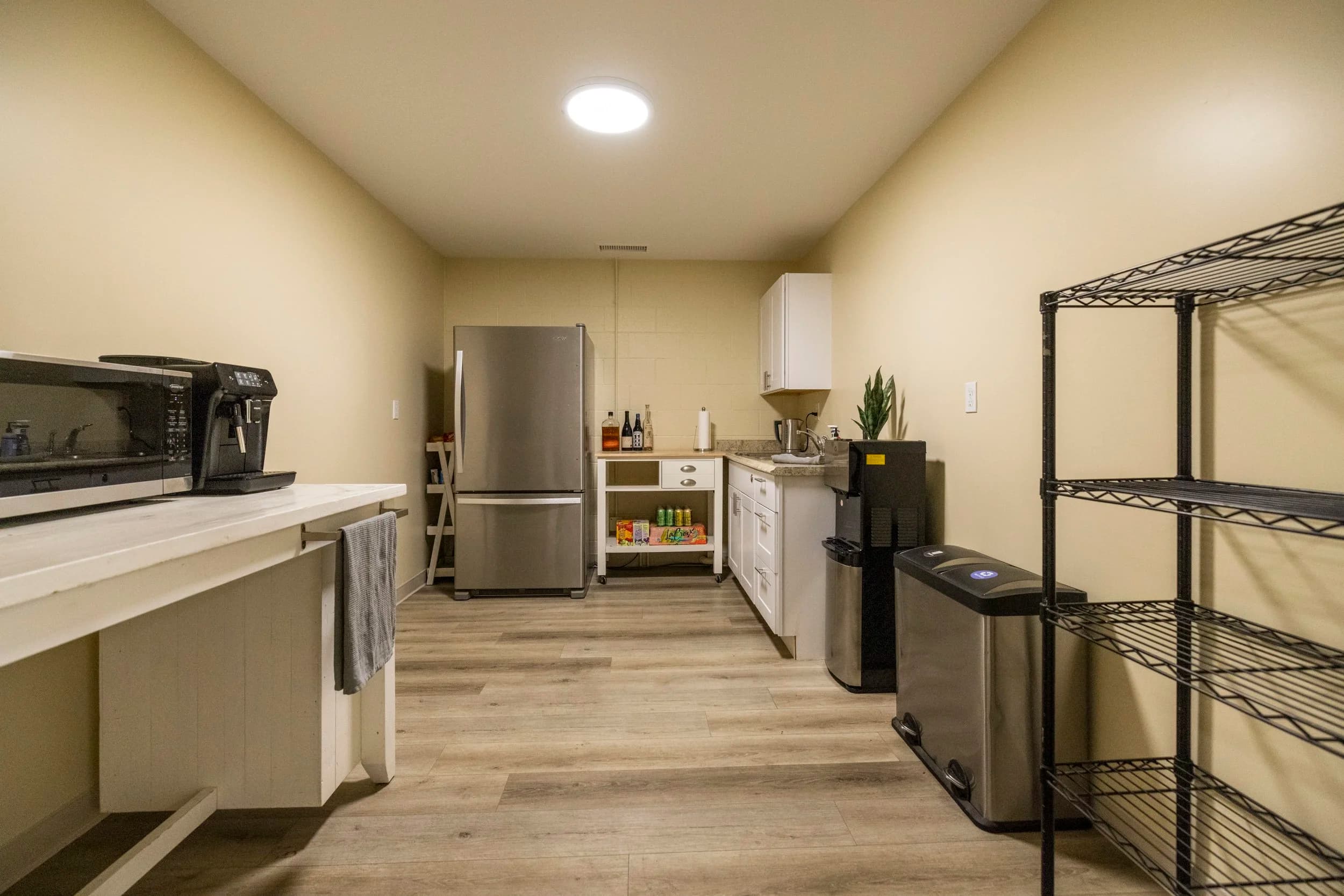 The stocked kitchenette and craft services area at Summit Studios