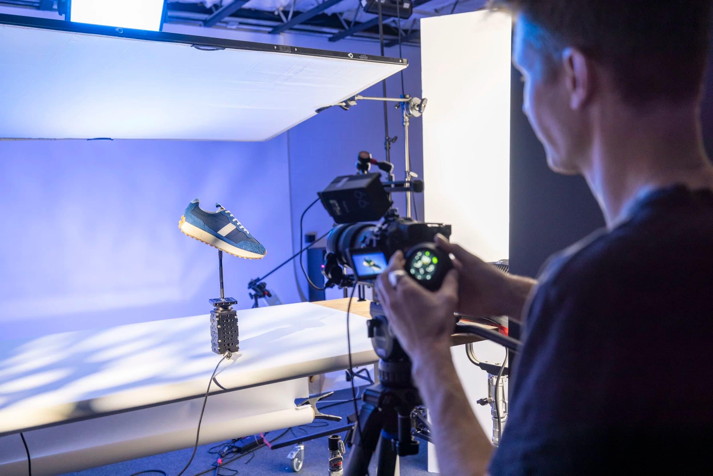 A product photo shoot in progress on the stage at Summit Studios